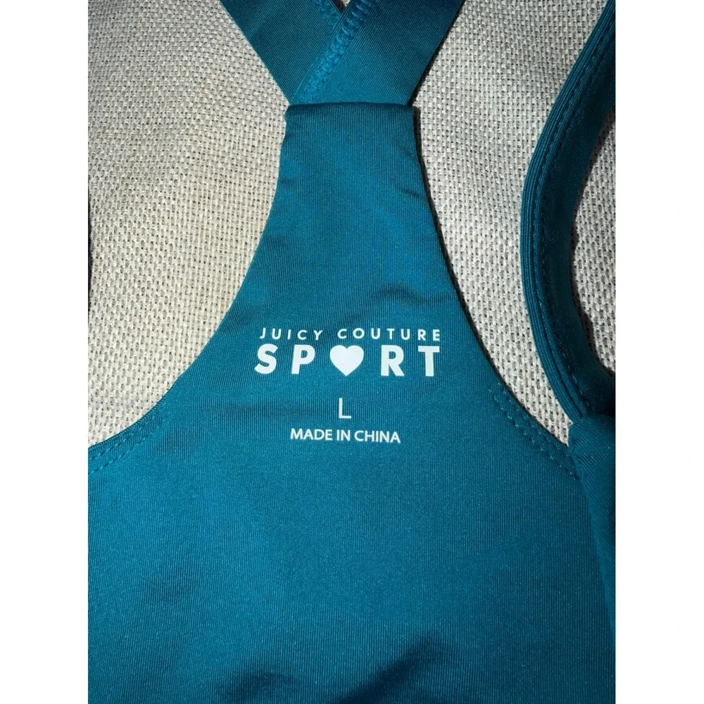 Juicy Couture Sport Teal Blue Racerback Graphic Sports Bra Large